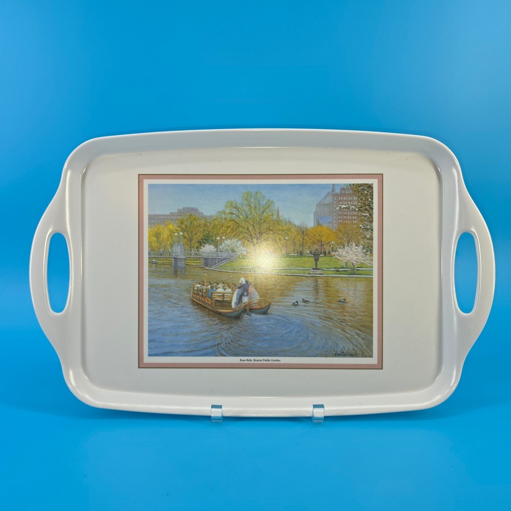 Cloverleaf England Boston Public Garden Swan Boat Melamine Serving Tray Fontaine